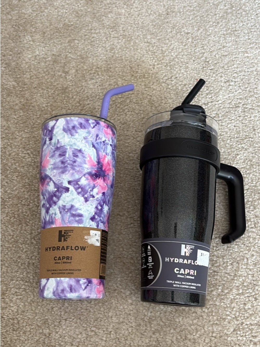 Hydraflow Capri Tumbler - Purple Floral & Black Glitter Set brand new